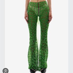 Kasia Kucharska floral flared pants (M) and big floral bib (S) color acid green